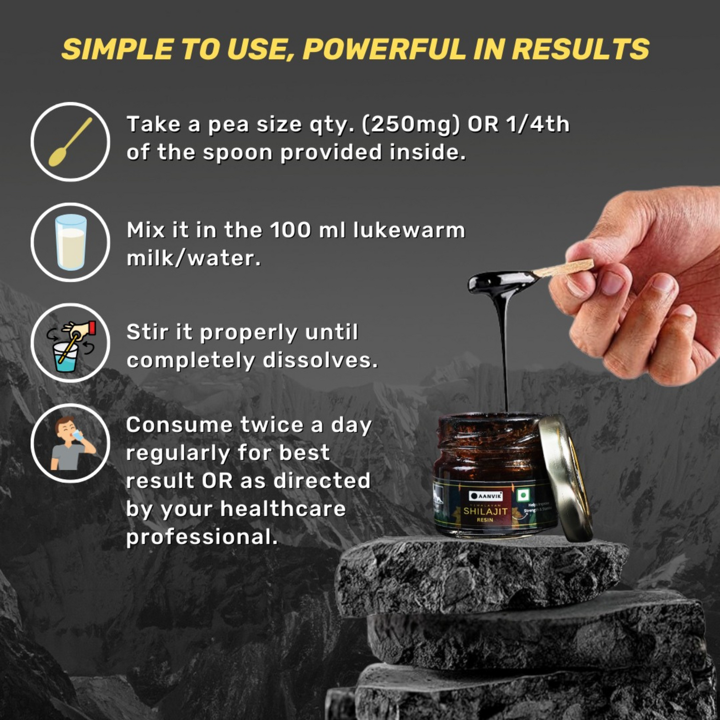 Aanvik Premium Shilajit Resin - Boost Performance | Power, Stamina |Strength | Lab Tested | 100% Pure & Ayurvedic